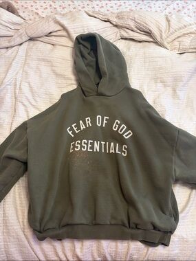 Essentials Fear of God Olive Green Crewneck Hoodie